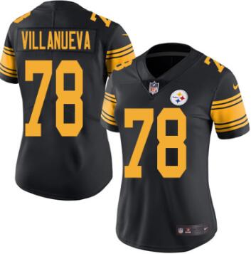 Women's Pittsburgh Steelers #78 Alejandro Villanueva Black Color Rush Limited Stitched NFL Jersey(Run Small)